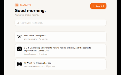 ReadLater — Save Articles :: Save articles and links to read later. Your new tab becomes your reading list.