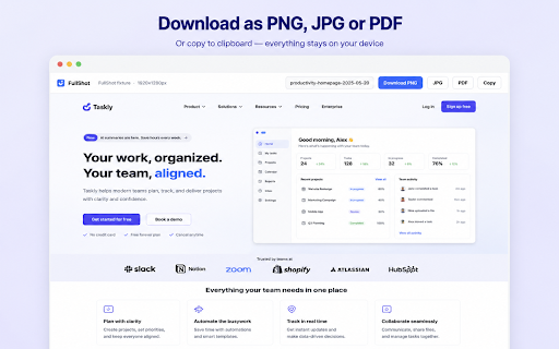 FullShot - Full Page Screenshot & Scrolling Screen Capture Tool :: Full-page, scrolling, visible & region screenshots — then annotate with arrows, blur, text & crop. 100% local. PNG/JPG/PDF.