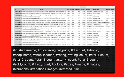 Shopee Extractor - Export Shopee Products to CSV/Excel/JSON :: Scrape Shopee products from searches, categories, or listings to CSV/Excel/JSON. Save Shopee products to your computer