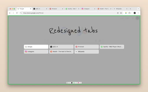 Arc Stage - Arc experience on Chrome :: A sleek Arc-like background, a dock for fast access to redesigned tabs, bookmarks, and quick links.