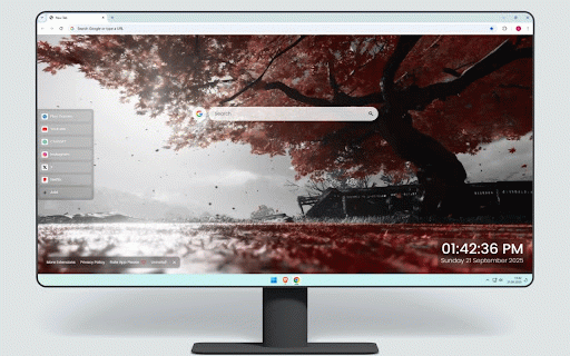 Autumn Tree Ghost Of Tsushima Live Wallpaper :: Majestic autumn maple tree with falling red leaves in peaceful Tsushima landscape.