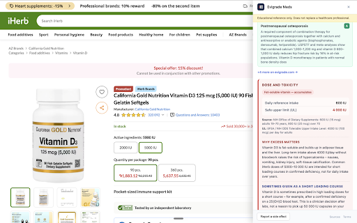 Evigrade Meds – medication and supplement reference :: Regulatory drug and supplement reference on iHerb, Amazon, VitaminShoppe, ES parafarmacias and RU pharmacies.