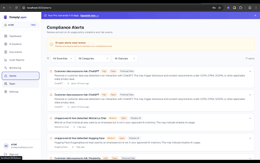 ComplyLayer :: Real-time AI tool usage monitoring for EU AI Act compliance