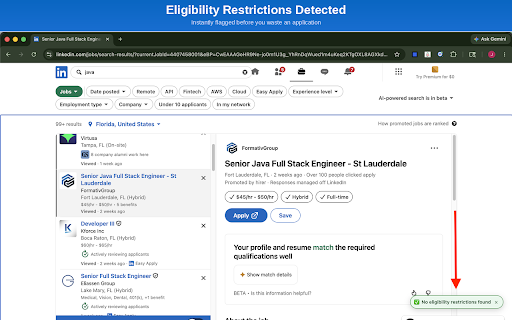 Job Eligibility Scanner :: Scans LinkedIn jobs for eligibility restrictions: visa sponsorship, OPT, citizenship, security clearance, and work authorization.