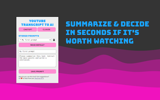 YouTube Transcript to AI :: Send YouTube transcripts to ChatGPT or Claude