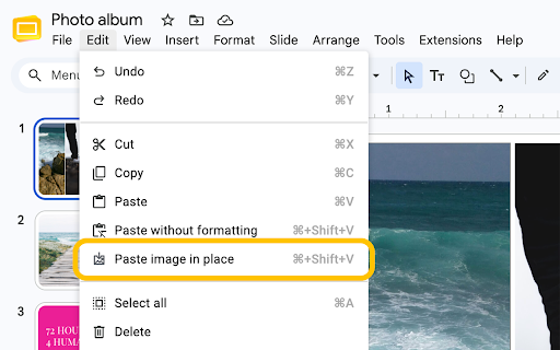 Image Paste in Place Google Slides :: Replace a selected Google Slides image with a clipboard image while preserving its position.