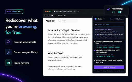 Stashed - Bookmark Manager :: Never lose anything you saved again. Save anything in one click, find it again in seconds.