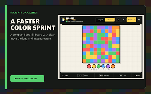 Flooder — Color Puzzle :: Play Flooder offline in Chrome: the original Game Boy Color puzzle plus a quick local color challenge.