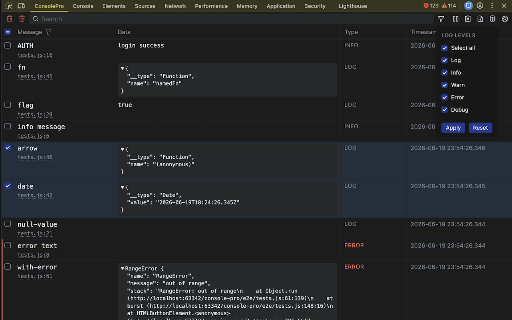 Console Pro :: An enhanced console with better log visibility and effortless filtering, searching, and downloading of logs.