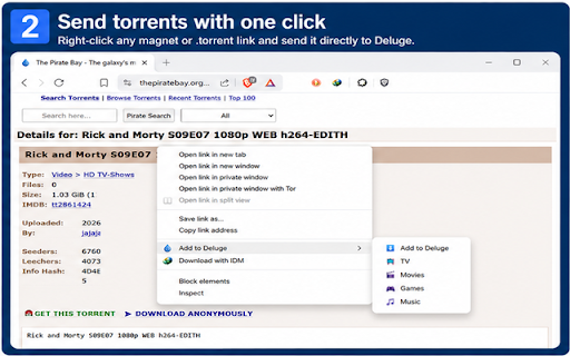 Deluge Connect :: Send torrent and magnet links directly to your Deluge server.
