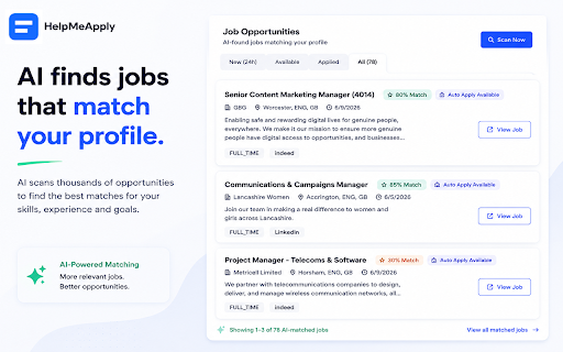 HelpMeApply - Auto Apply for Jobs, AI Job Search & Application Assistant :: Auto apply to jobs, find AI-matched opportunities, complete applications faster and spend less time job hunting with HelpMeApply.