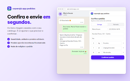 separajá.app pedidos :: Cole o texto do pedido do WhatsApp Web e envie para o painel separajá.