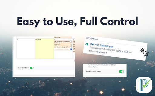 Schoology Checkbox & Planner :: Turns Schoology Calendar and Assignments into To-Do Checklists.