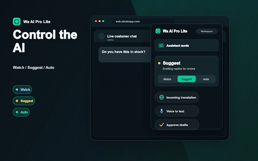Wa AI Pro Lite — AI Auto-Reply & Translation for WhatsApp Web :: WhatsApp AI: auto-reply (text & photos), chat translation and voice transcription — from your personalized library.