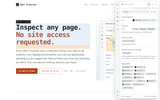 Open Inspector :: Inspect layout, styles and design tokens on any page. Free, open source, and never sends anything anywhere.