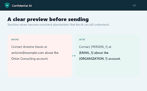 Confidential AI :: Detects and locally anonymizes personal data before a prompt is sent to an AI service.