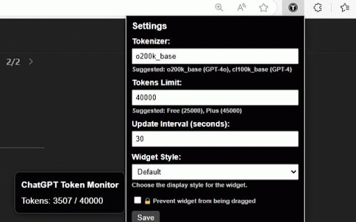 ChatGPT Token Monitor :: Monitor ChatGPT conversation tokens usage and warn when nearing limits.
