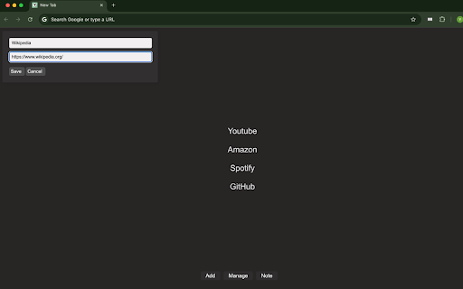 Sleek Favorites :: A minimalist homepage with customizable favorites and a memo space.