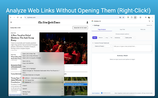Sidebar AI :: AI-powered side panel for summarizing and analyzing web pages, selected text, and web links.