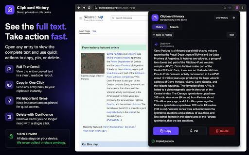 Clipboard History :: A private, local history of text copied from webpages.