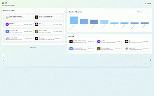 Founder hub - A New Tab Extension :: Supercharge your product ideation! Discover trending launches, save ideas, and brainstorm your next startup in every new tab.
