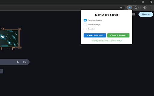 Dev Store Scrub :: A developer tool to manage application storage (session storage, local storage, and cookies) with clear and reload functionality