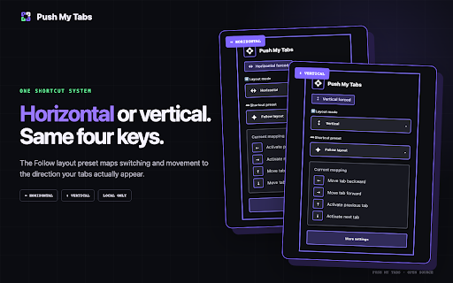 Push My Tabs :: Switch and move tabs with directional shortcuts that follow the browser's tab layout.