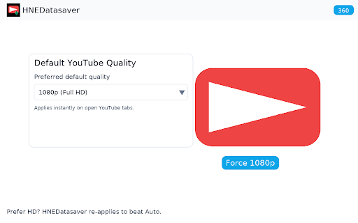 YouTube Datasaver - Default Quality :: Automatically set YouTube’s default video quality (144p–4K). Lightweight, no tracking, minimal permissions.