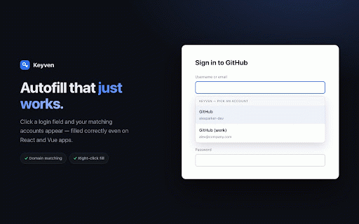 Keyven — Password Manager :: Free, end-to-end encrypted password manager in your side panel. Autofill, capture logins, and sync across every Chrome profile.