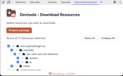 Devtools - Download Resources :: Uses the devtools API to add a panel with a download resources functionality.
