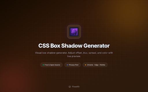 CSS Box Shadow Generator :: Visual box shadow generator. Adjust offset, blur, spread, and color with live preview.