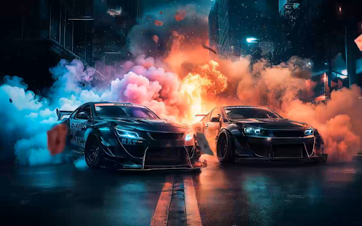Cars Burnout Flames Live Wallpaper :: Transform your new tab with stunning HD live wallpapers of cars burning rubber and flames, adding excitement to your browsing e...