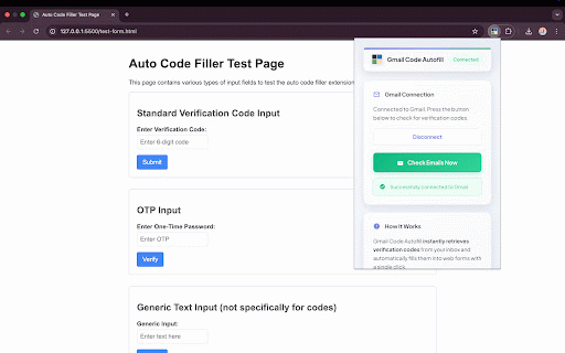 Gmail Code Autofill :: Monitors Gmail for verification codes and autofills forms on matched domains.