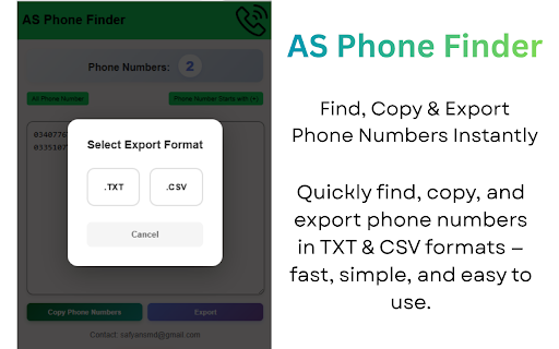 AS Phone Finder – Find Any Number Instantly :: Instantly extract phone numbers from any webpage with one click. Save time by automatically finding phone numbers while you browse.