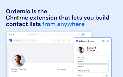 Ordemio :: Ordemio let's you add any LinkedIn profile, LinkedIn search result directly to your Ordemio account.
Our extension makes it easy…