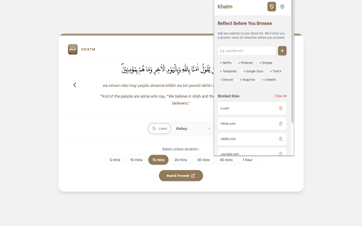 Khatm: Block web with Quran :: A mindful site blocker replacing distractions with Quranic verses.
