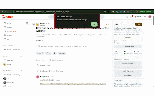 Reddit Helper :: Delete recent subreddits