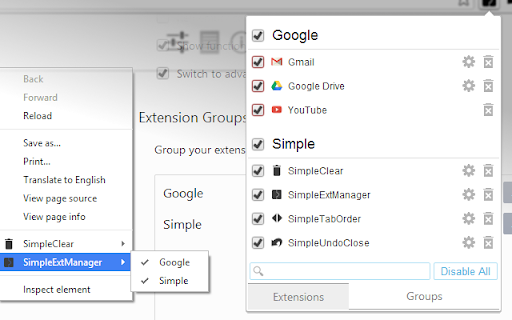 SimpleExtManager Beta :: A simple menu to enable, disable and access options of extensions.