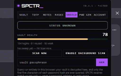 SPCTR — Private Vault Companion :: Autofill saved logins, use vault-held passkeys, fill one-time codes, and spin up burner aliases — all decrypted locally.
