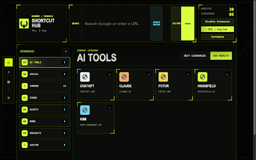 Runner Shortcut Hub :: A bilingual, themeable shortcut command center for Chrome new tabs.