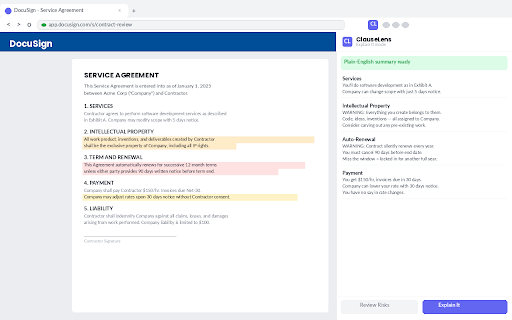 ClauseLens :: AI contract risk reviewer — catch auto-renewals, bad IP clauses, and liability traps before you sign.