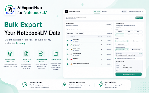 AIExportHub for NotebookLM :: Import AI chats, webpages, and highlights into NotebookLM. Export chats and Studio Notes as local files.