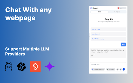 Cognito: ChatGPT in Extension, Ollama, GPT 4o, Gemini :: A chrome extension that intelligently improves productivity with AI, supports Ollama models for full privacy