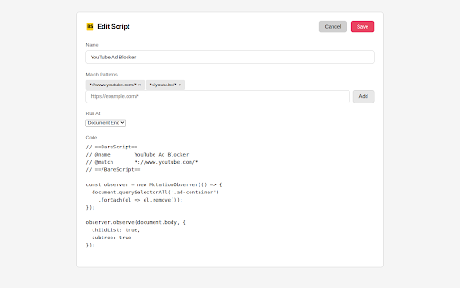 BareScript :: Lightweight userscript manager