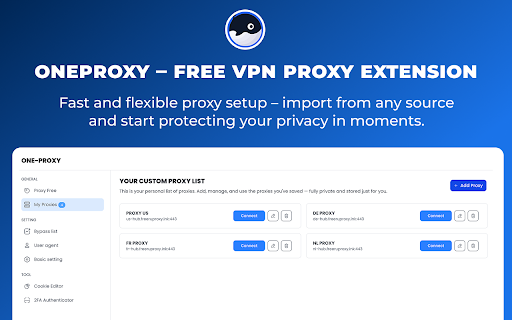 OneProxy – Free VPN Proxy Extension :: Free proxy extension to unblock websites and browse privately using fast, location-based proxy servers.