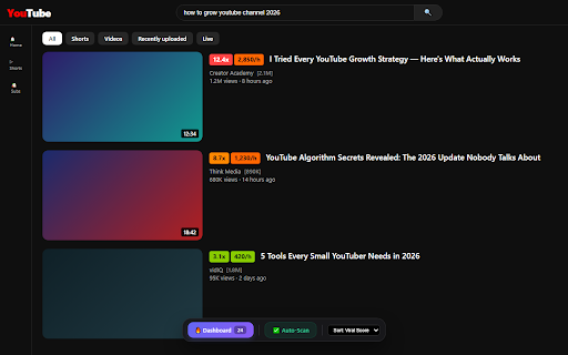 YT Viral Hunter Ultimate :: Discover viral YouTube videos in real-time. Track Viral Score, Views/Hour, and find trending content with smart filters.