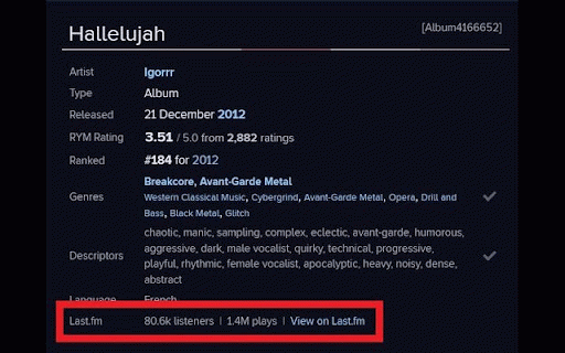 RYM Last.fm Stats :: Display Last.fm stats on RYM pages