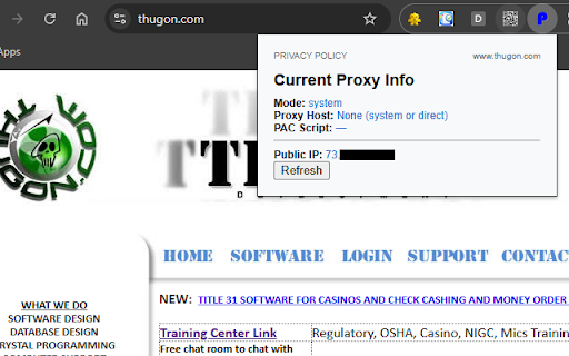 Proxy Detector :: Displays current browser proxy mode, public IP, and warns if traffic is routed through a proxy.