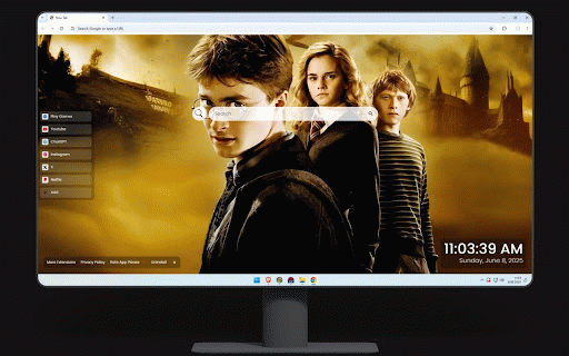 Harry Potter Live Wallpaper :: Harry, Hermione and Ron stand united with Hogwarts castle in golden magical atmosphere.