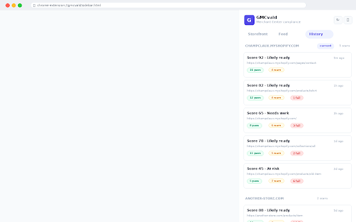 GMCvald — Merchant Center Compliance Scanner :: One-click GMC compliance scanner. Checks policies, contact info, checkout, and product feed. Avoid misrepresentation suspensions.